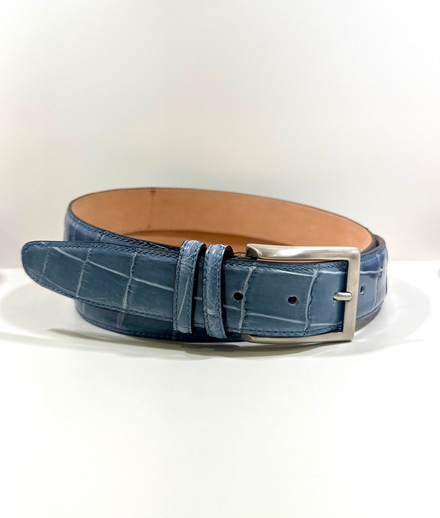 Cintura Grand Alligator Azzurra in pelle di alligatore – lusso artigianale Made in Italy