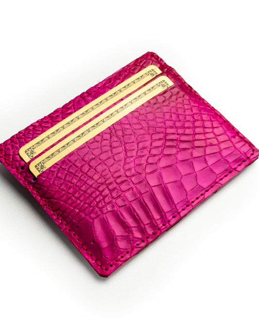 Porta tessere in pelle di alligatore Fucsia – accessorio elegante e compatto per tessere e banconote
