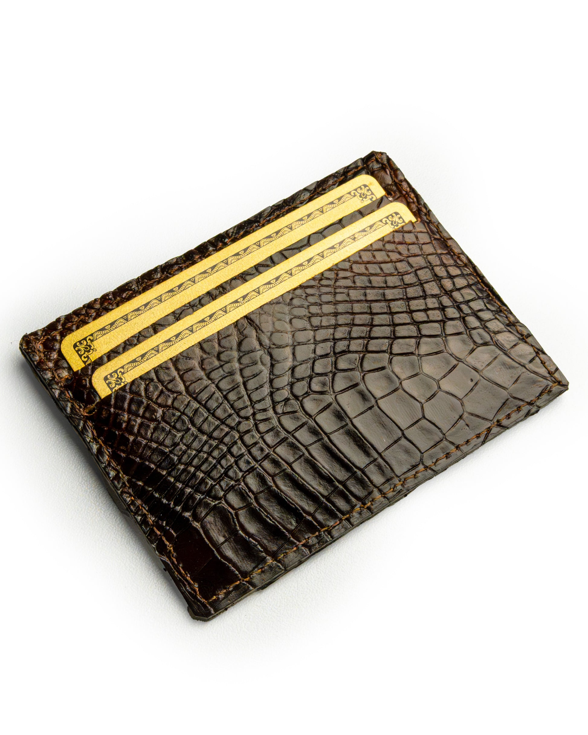 Porta tessere in pelle di alligatore Marrone – elegante e pratico per tessere e banconote