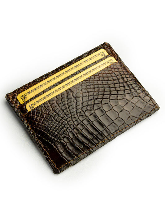 Porta tessere in pelle di alligatore Marrone – elegante e pratico per tessere e banconote