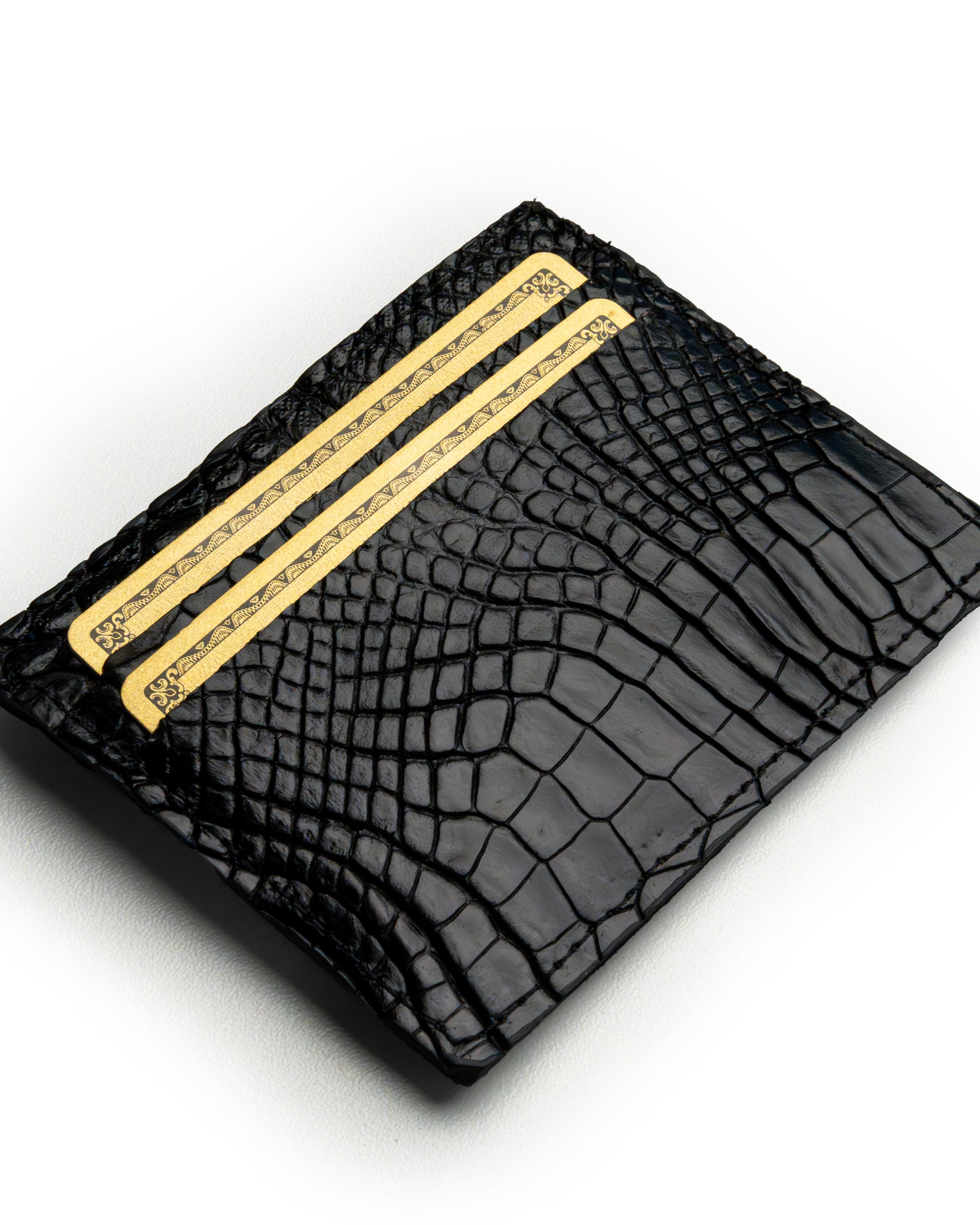 Porta tessere in pelle di alligatore Nero – accessorio elegante e compatto per tessere e banconote