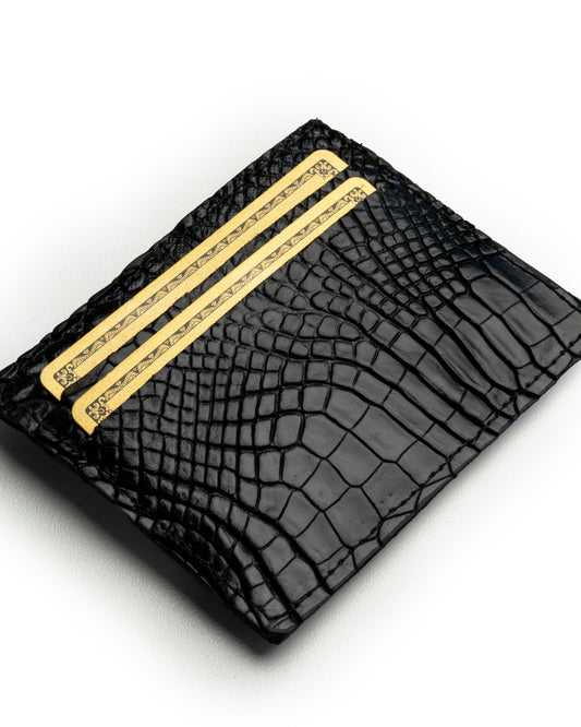 Porta tessere in pelle di alligatore Nero – accessorio elegante e compatto per tessere e banconote