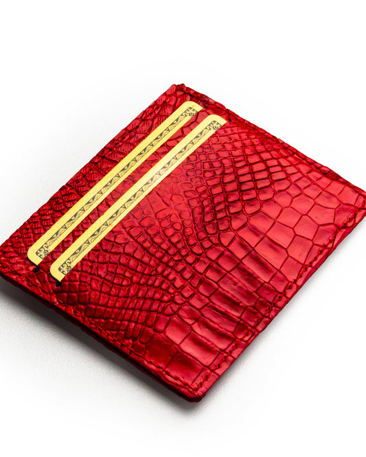 Porta tessere in pelle di alligatore Rosso – elegante e pratico, organizza tessere e banconote con stile