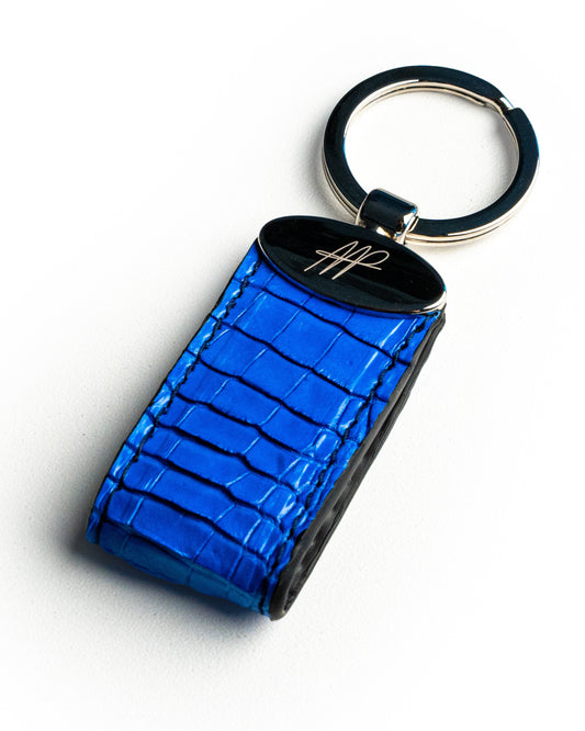 Portachiavi in pelle di alligatore blu, stile classico