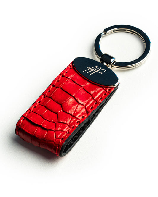 Portachiavi in pelle di alligatore rosso, stile classico