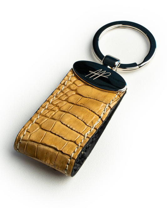 Portachiavi in pelle di alligatore beige, stile classico