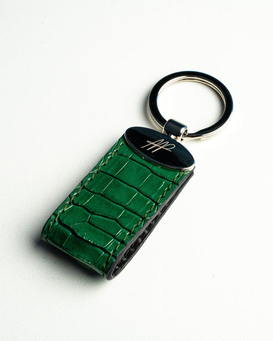 Portachiavi in pelle di alligatore verde, stile classico