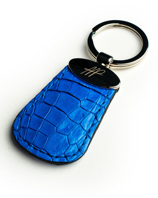 Portachiavi in pelle di alligatore blu, stile Forma a Goccia