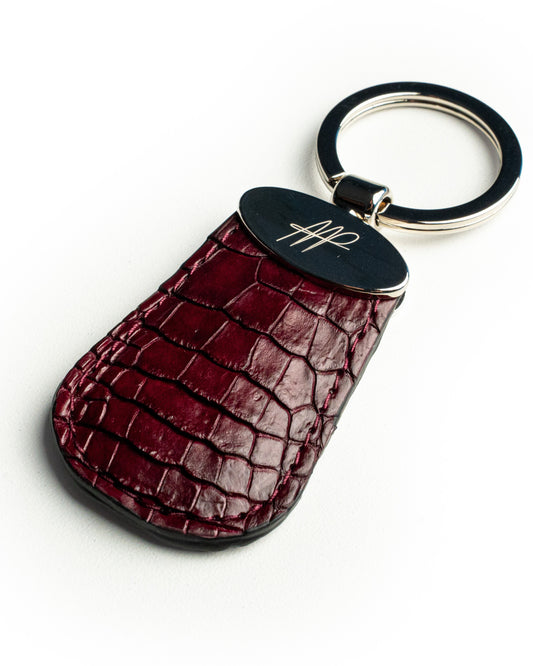 Portachiavi in pelle di alligatore bordeaux, stile Forma a Goccia