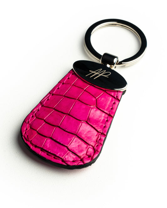 Portachiavi in pelle di alligatore fucsia, stile Forma a Goccia