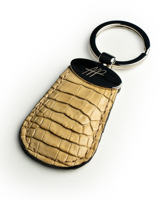 Portachiavi in pelle di alligatore beige, stile Forma a Goccia