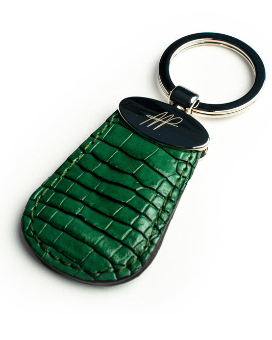 Portachiavi in pelle di alligatore verde, stile Forma a Goccia