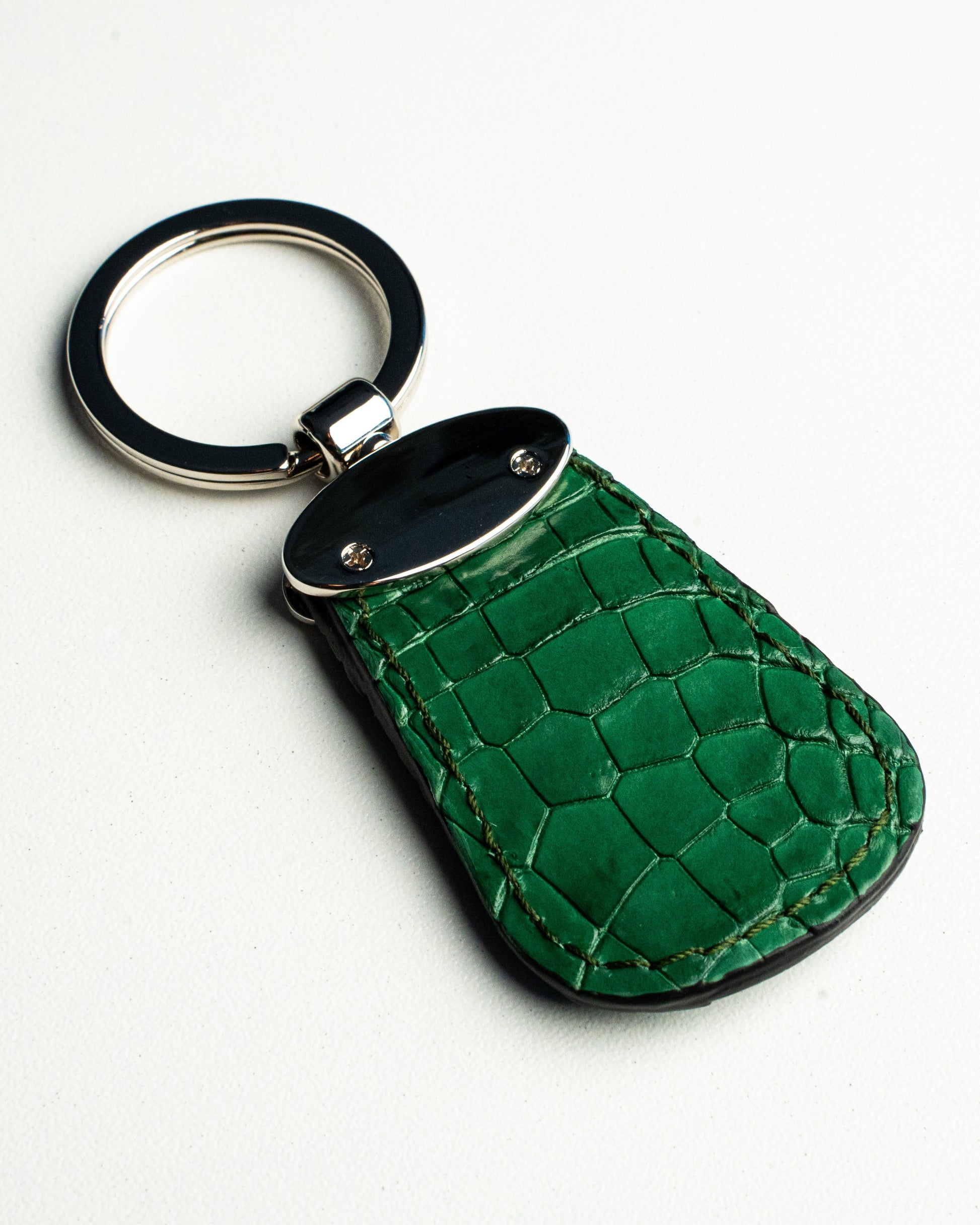Portachiavi in pelle di alligatore verde, stile Forma a Goccia