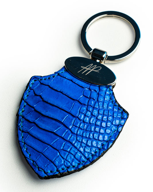 Portachiavi in pelle di alligatore blu, stile Scudetto