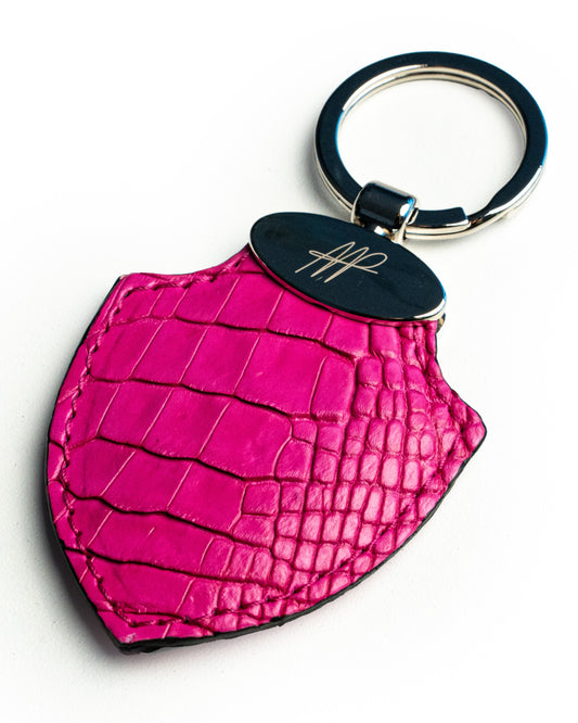 Portachiavi in pelle di alligatore fucsia, stile Scudetto