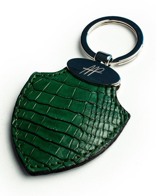 Portachiavi in pelle di alligatore verde, stile Scudetto