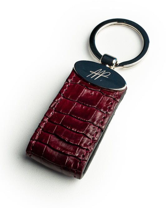 Portachiavi in pelle di alligatore bordeaux, stile classico